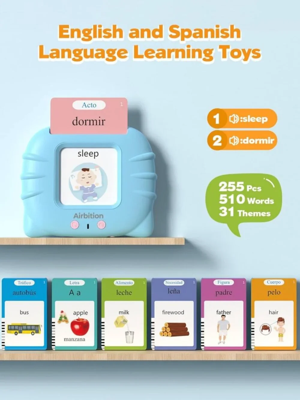 Bilingual Talking Flash Cards for Toddlers | 510 Words in Spanish & English